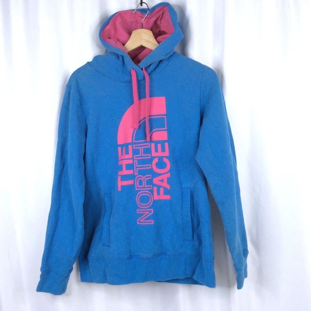 The North Face Logo Hoodie Sweatshirt Women's‎ Size Medium Blue Pink